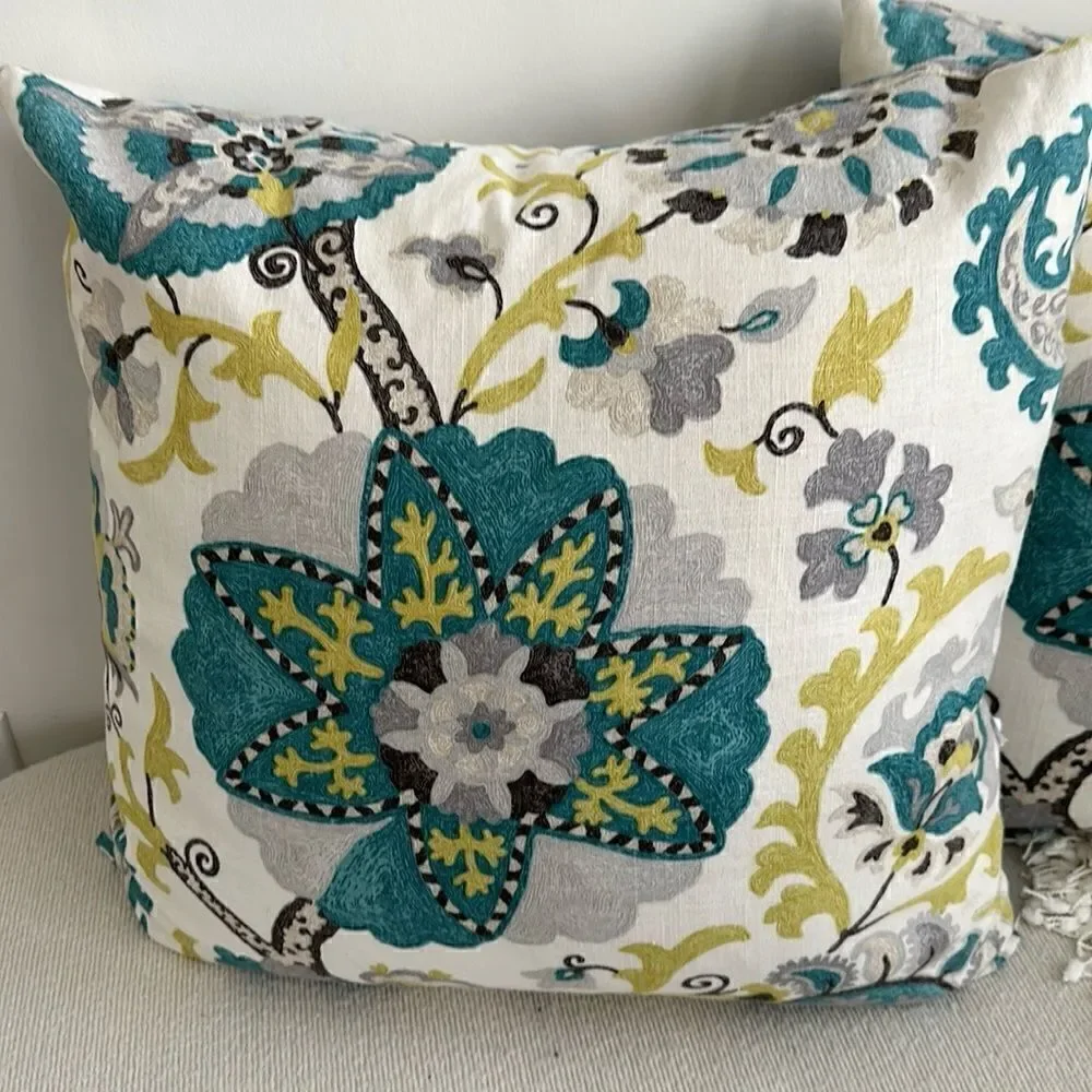 Frontgate Blue Feather, Floral Accent Throw Pillows (2) 16”x26